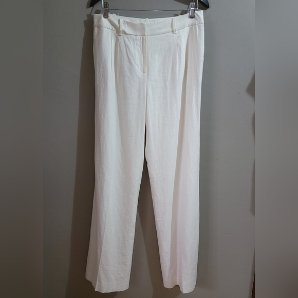Calvin Klein NWT Timeless Off-White High-Rise Wide-Leg Linen Dress Pants SIZE 8 - Picture 5 of 12